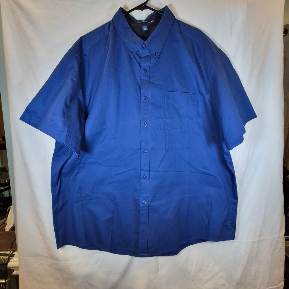 Port Authority Mens 3XL Blue Button Down Short Sleeve Shirt Cotton Blend